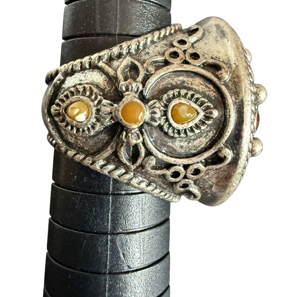 Lucky Brand Statement Ring Size 7 Silver Tone Faux Stones Intricate Design - Picture 9 of 13